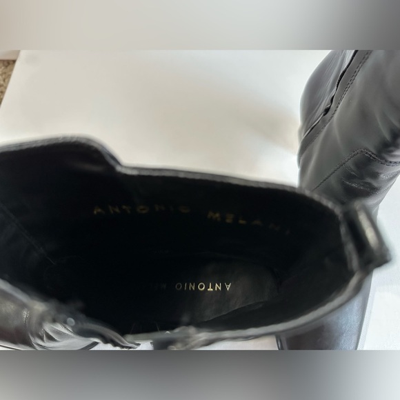 Antonio Melani Heels Black Leather Booties 3” Heel Y2K Chunky Square Toe - Picture 7 of 12